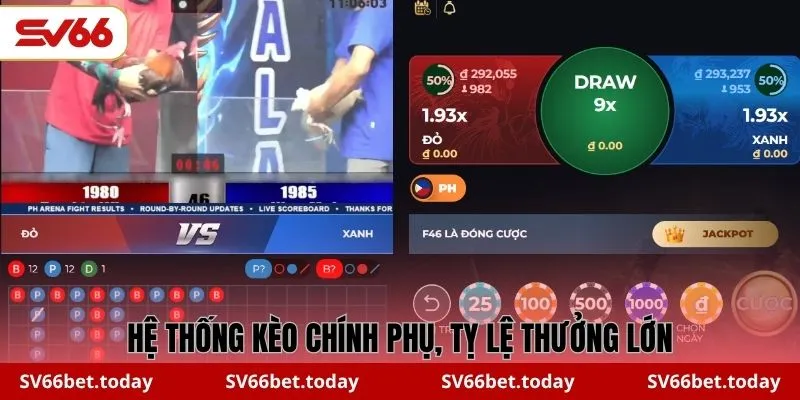 Hệ thống kèo chính phụ, tỵ lệ thưởng lớn