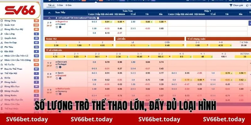 Số lượng trò thể thao lớn, đầy đủ loại hình