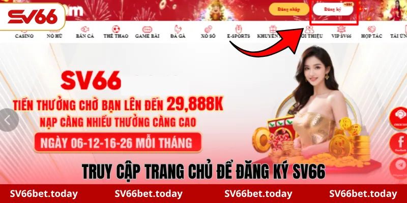 Truy cập trang chủ để đăng ký SV66